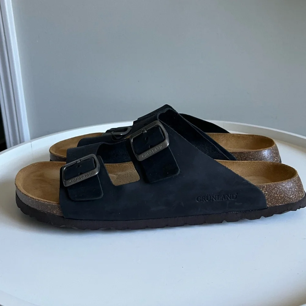 GRUNLAND Black Leather Sandals EU Size 45